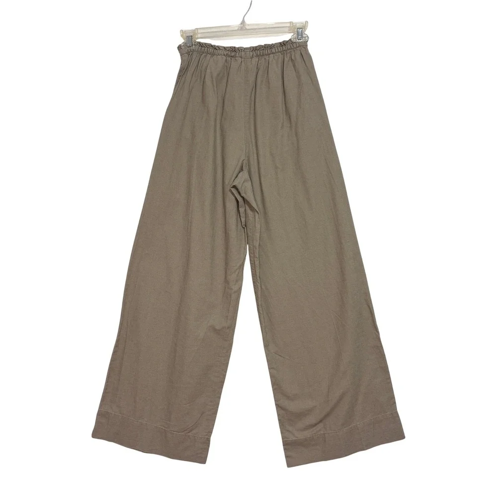 H&M Wide Leg Pants Women XS Taupe Linen Blend Paperbag Waist Casual Boho Coastal
